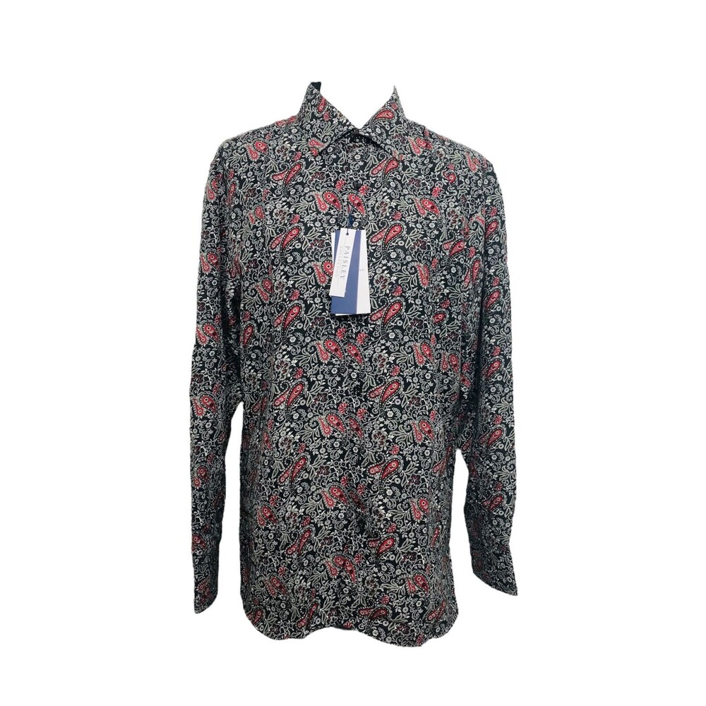 Silver Stone Men’s Shirt Black Paisley Collection Modern Fit Button-Down Size XL